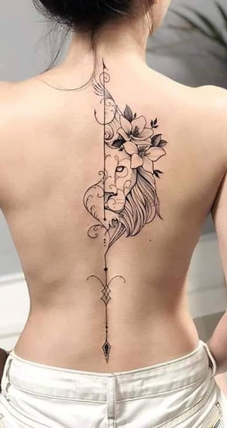 Tatuagens-geometricas-feminina-de-leão-nas-costas 